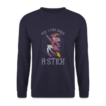 Yes, I Can Drive A Stick Witch Halloween - Unisex Pullover - Navy - Vorne - Alina (178cm) & Michal (187cm)