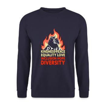 Kindness Peace Equality Love Inclusion Hope - Unisex Pullover - Navy - Vorne - Alina (178cm) & Michal (187cm)