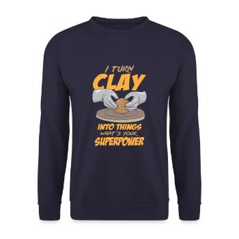 I Turn Clay Into Things Pottery Art - Unisex Pullover - Navy - Vorne - Alina (178cm) & Michal (187cm)