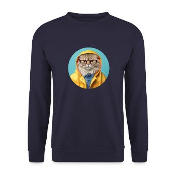 Strict cat with glasses in rain jacket - Unisex Sweatshirt - navy - Front - Alina (178cm) & Michal (187cm)