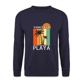 Italo Disco Vamos a la playa t shirt - Unisex Sweatshirt - navy - Front - Alina (178cm) & Michal (187cm)