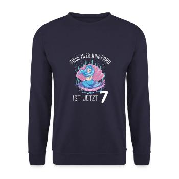 Geschenk 7 Jahre Geburtstagskind - Unisex Pullover - Navy - Vorne - Alina (178cm) & Michal (187cm)