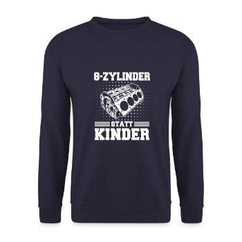 V8 Motor 8 Zylinder Hubraum Auto Tuning Tuner - Unisex Pullover - Navy - Vorne - Alina (178cm) & Michal (187cm)