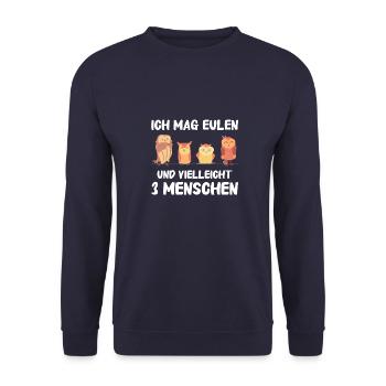 Nachteule Eule Eulen Vogel - Unisex Pullover - Navy - Vorne - Alina (178cm) & Michal (187cm)