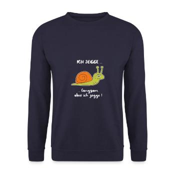 Joggen Sport Schnecke Lustig Spruch langsam - Unisex Pullover - Navy - Vorne - Alina (178cm) & Michal (187cm)