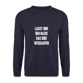 Lasst uns den Nazis das Bier wegsaufen - Unisex Pullover - Navy - Vorne - Alina (178cm) & Michal (187cm)