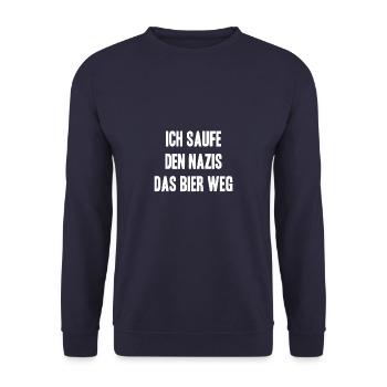 Ich saufe den Nazis das Bier weg - Unisex Pullover - Navy - Vorne - Alina (178cm) & Michal (187cm)