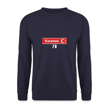 70 Karaman Türkisches Nummernschild als Geschenk - Unisex Pullover - Navy - Vorne - Alina (178cm) & Michal (187cm)
