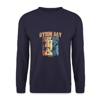 Surfen für Surfer Vintage Byron Bay Geschenkidee - Unisex Pullover - Navy - Vorne - Alina (178cm) & Michal (187cm)