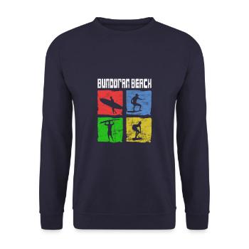 Surfen für Surfer Vintage Bundoran Geschenkidee - Unisex Pullover - Navy - Vorne - Alina (178cm) & Michal (187cm)