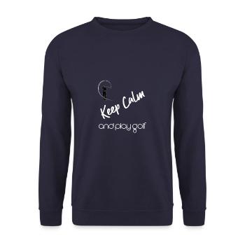 Keep Calm and Play Golf - Golfspieler Geschenk - Unisex Pullover - Navy - Vorne - Alina (178cm) & Michal (187cm)