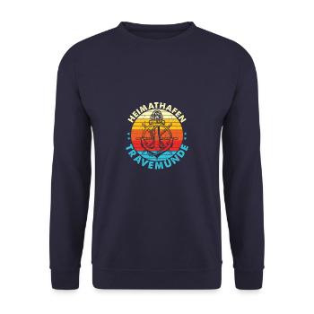 Heimathafen Travemünde - Lübecks Tochter - Unisex Pullover - Navy - Vorne - Alina (178cm) & Michal (187cm)