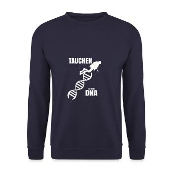 Tauchen ist meine DNA als Geschenk schenken - Unisex Pullover - Navy - Vorne - Alina (178cm) & Michal (187cm)