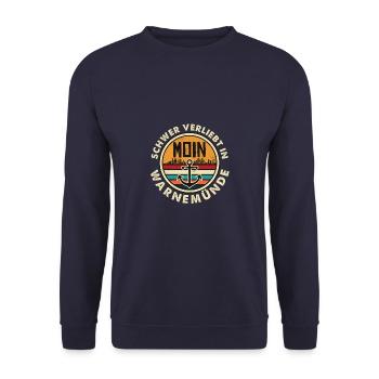 Schwer verliebt - Warnemünde Ostsee mit Leuchtturm - Unisex Pullover - Navy - Vorne - Alina (178cm) & Michal (187cm)