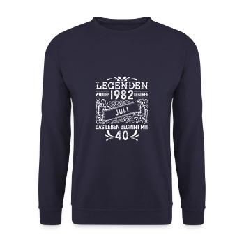 Juli 1982 - 40. Geburtstag Geschenk. Deutsch. - Unisex Pullover - Navy - Vorne - Alina (178cm) & Michal (187cm)