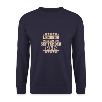September 1992 - 30. Geburtstag Geschenk. Awesome. - Unisex Pullover - Navy - Vorne - Alina (178cm) & Michal (187cm)