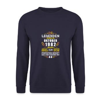 Oktober 1982 - 40. Geburtstag Geschenk. Deutsch. - Unisex Pullover - Navy - Vorne - Alina (178cm) & Michal (187cm)