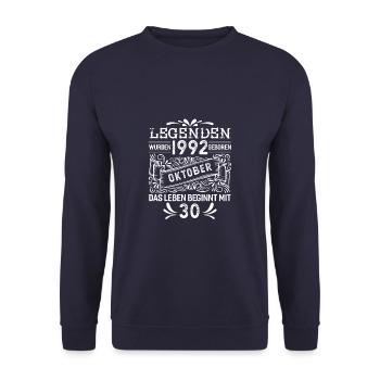 Oktober 1992 - 30. Geburtstag Geschenk. Deutsch. - Unisex Pullover - Navy - Vorne - Alina (178cm) & Michal (187cm)