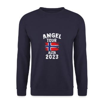 ALTA 2023 - Angel Tour Norwegen Geschenk - Unisex Pullover - Navy - Vorne - Alina (178cm) & Michal (187cm)