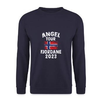 FJORDANE 2023 Angel Tour Norwegen Personalisierbar - Unisex Pullover - Navy - Vorne - Alina (178cm) & Michal (187cm)