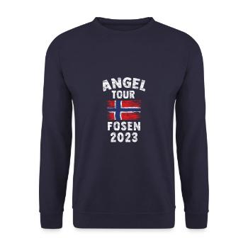 FOSEN 2023 - Angel Tour Norwegen Personalisierbar - Unisex Pullover - Navy - Vorne - Alina (178cm) & Michal (187cm)