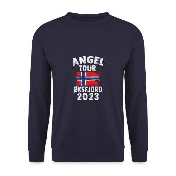 Öksfjord 2023 Angel Tour Norwegen Personalisierbar - Unisex Pullover - Navy - Vorne - Alina (178cm) & Michal (187cm)