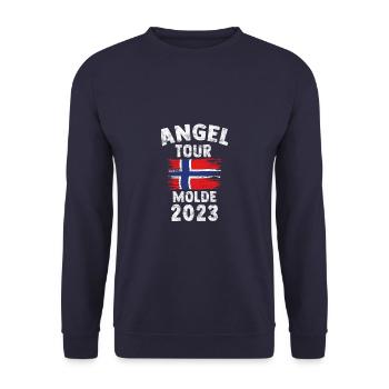 Molde 2023 - Angel Tour Norwegen Personalisierbar - Unisex Pullover - Navy - Vorne - Alina (178cm) & Michal (187cm)