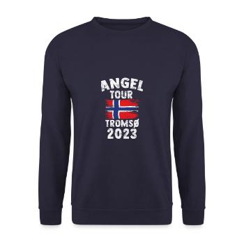 TROMSÖ 2023 - Angel Tour Norwegen Personalisierbar - Unisex Pullover - Navy - Vorne - Alina (178cm) & Michal (187cm)