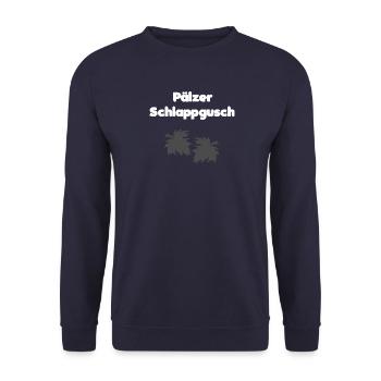 Dialektsprüche, Pälzer schlappgusch - Unisex Pullover - Navy - Vorne - Alina (178cm) & Michal (187cm)