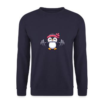 Penguin Workout Dumbbell Bench Press Fitness - Unisex Sweatshirt - navy - Front - Alina (178cm) & Michal (187cm)