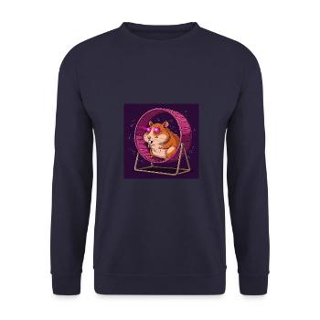 Funny Hamster in the Hamster Wheel - Comic Vibes - Unisex Sweatshirt - navy - Front - Alina (178cm) & Michal (187cm)