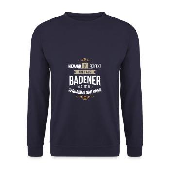 Genial aus Baden perfekter Badener - Unisex Pullover - Navy - Vorne - Alina (178cm) & Michal (187cm)