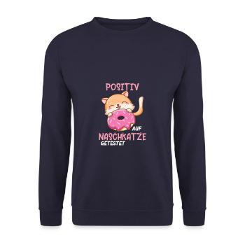 Naschkatze Katze Süßes getestet Positiv - Unisex Pullover - Navy - Vorne - Alina (178cm) & Michal (187cm)
