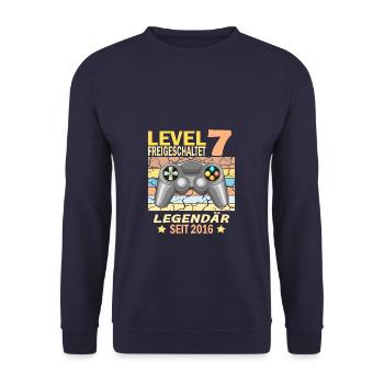 7. Geburtstag Gamer zocken Geburtstjahr 2016 - Unisex Pullover - Navy - Vorne - Alina (178cm) & Michal (187cm)