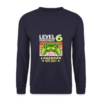 6. Geburtstag Gamer zocken Geburtstjahr 2017 - Unisex Pullover - Navy - Vorne - Alina (178cm) & Michal (187cm)