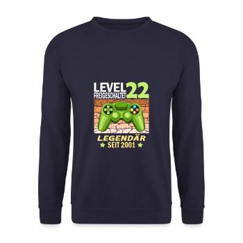 22. Geburtstag Gamer zocken Geburtstjahr 2001 - Unisex Pullover - Navy - Vorne - Alina (178cm) & Michal (187cm)