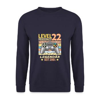 22. Geburtstag Gamer zocken Geburtstjahr 2001 - Unisex Pullover - Navy - Vorne - Alina (178cm) & Michal (187cm)