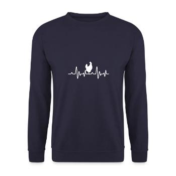 Hahn Hühner Hühnchen Vintage Hähnchen Rooster - Unisex Pullover - Navy - Vorne - Alina (178cm) & Michal (187cm)