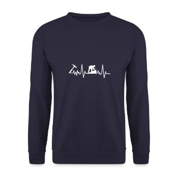 Dachdecker Dachdeckerin Vintage Dachspengler - Unisex Pullover - Navy - Vorne - Alina (178cm) & Michal (187cm)