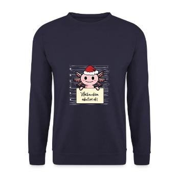 Es eskaliert eh lustige Weihnachten Axolotl - Unisex Pullover - Navy - Vorne - Alina (178cm) & Michal (187cm)