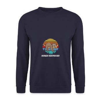 Morgen versprochen Faultier - Unisex Pullover - Navy - Vorne - Alina (178cm) & Michal (187cm)