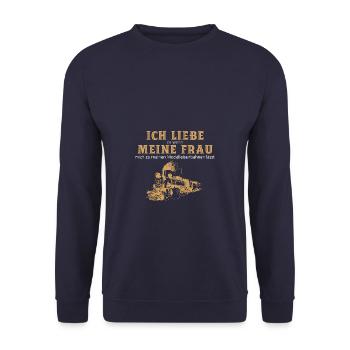 Ich liebe Meine Frau Modelleisenbahn - Unisex Pullover - Navy - Vorne - Alina (178cm) & Michal (187cm)