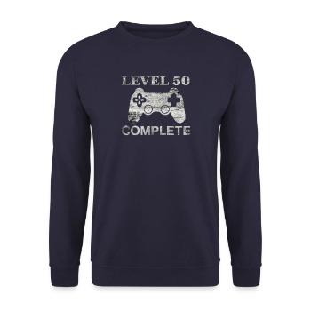 50 years - 50th birthday Level 50 Complete Shirt - Unisex Sweatshirt - navy - Front - Alina (178cm) & Michal (187cm)