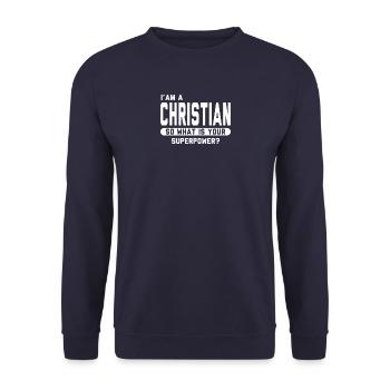 I Am A Christian So What Is Your Superpower - Unisex Pullover - Navy - Vorne - Alina (178cm) & Michal (187cm)