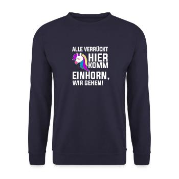 ALL crazy HERE. Come unicorn, let's go! - Unisex Sweatshirt - navy - Front - Alina (178cm) & Michal (187cm)