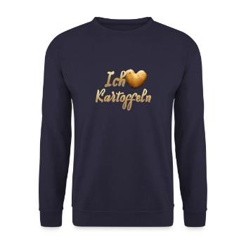 Ich Liebe Kartoffeln. Geschenk Geschenkidee - Unisex Pullover - Navy - Vorne - Alina (178cm) & Michal (187cm)