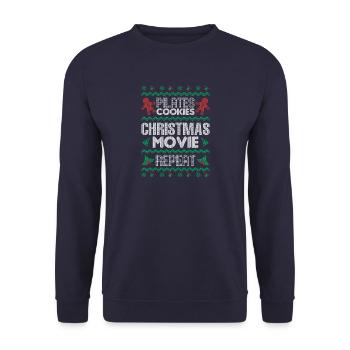 Pilates Cookies Christmas Movie Repeat Sweater - Unisex Pullover - Navy - Vorne - Alina (178cm) & Michal (187cm)