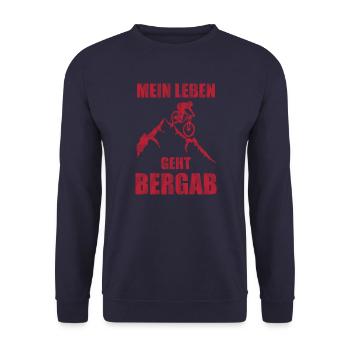 Mountainbike Donwhill Mein Leben geht Bergab - Unisex Pullover - Navy - Vorne - Alina (178cm) & Michal (187cm)