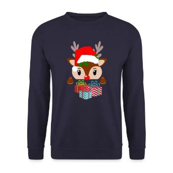 Festlicher Weihnachts-Pullover mit Rentier Design - Unisex Pullover - Navy - Vorne - Alina (178cm) & Michal (187cm)