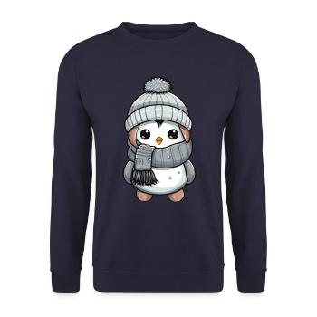 Penguin Winter Animal Cute Comic - Unisex Sweatshirt - navy - Front - Alina (178cm) & Michal (187cm)